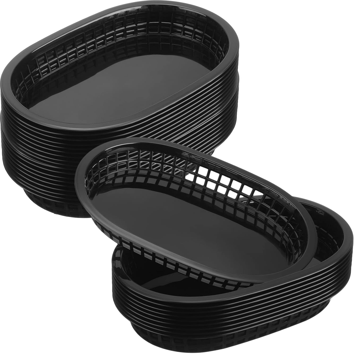 60 Pcs fast food basket Serving 10.5″ x 7″ plastic Oval Retro Storage basket