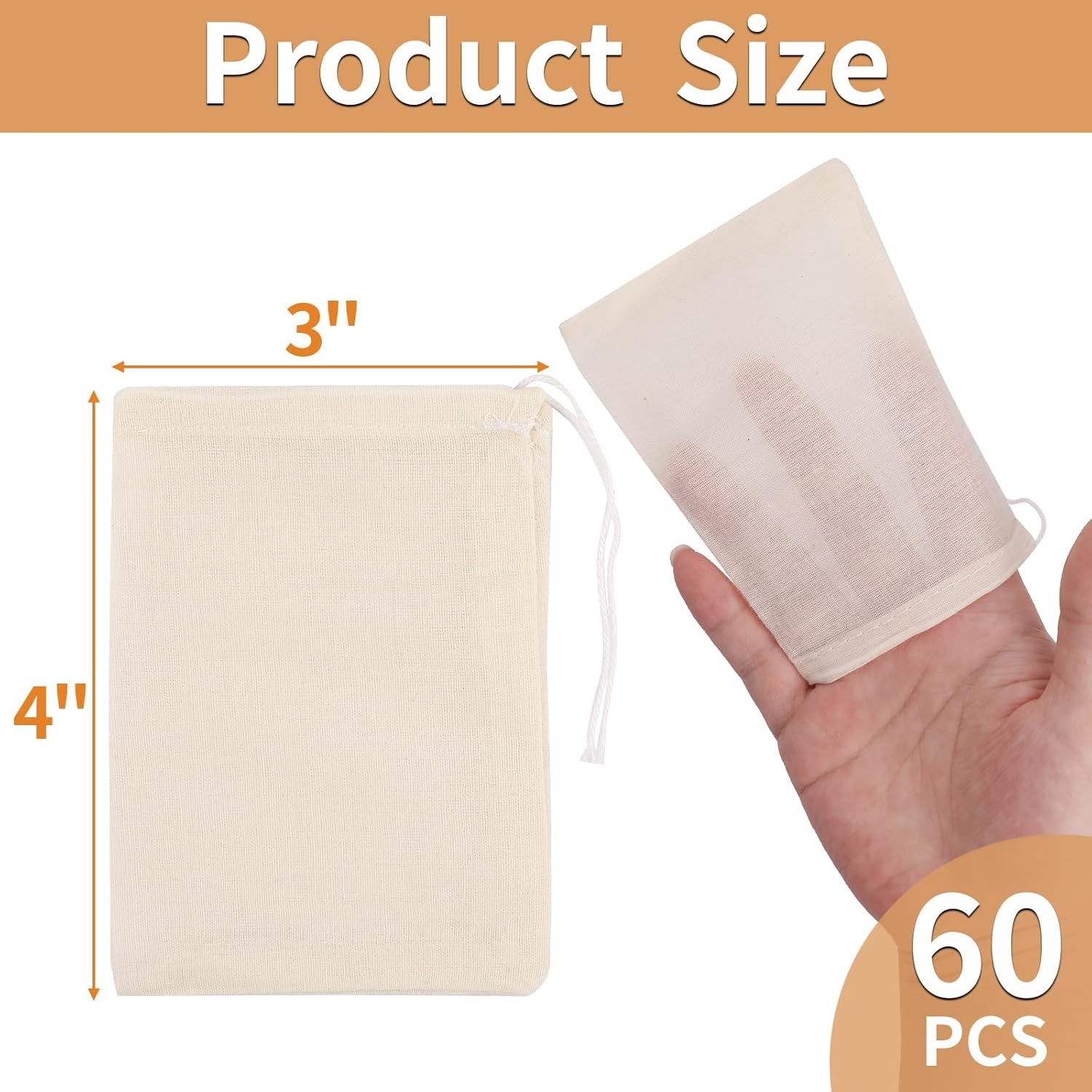 60 Pcs Empty Spice Bags for Cooking Soup, 3×4 In IN – 60 PCS, Off-White