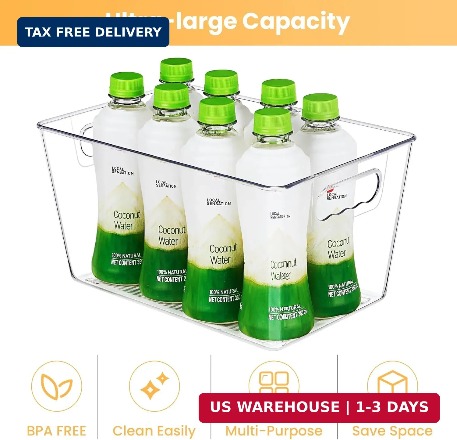 YIHONG 6 Pack Clear Pantry Organizer Bins, Plastic Containers with Handle for Ki