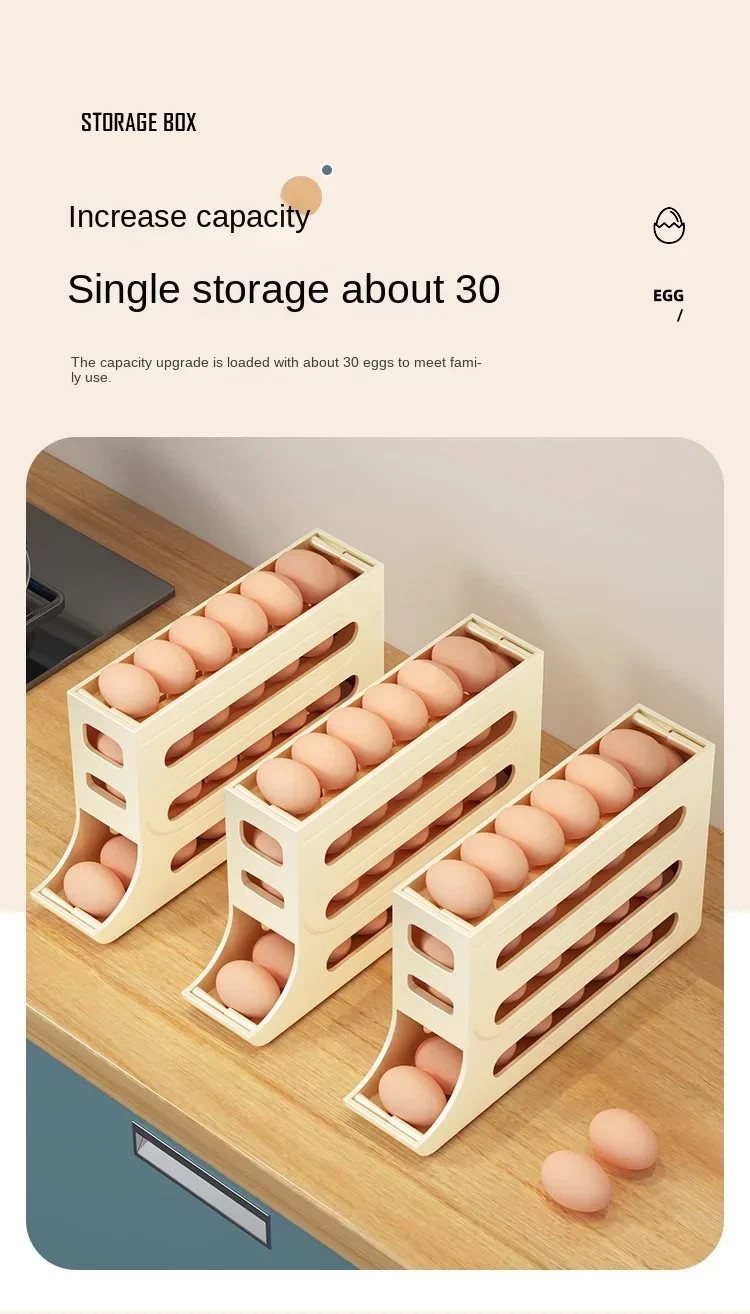 Refrigerator Egg Storage Box 4 Layers Automatic Rolling Egg Holder kitchen.