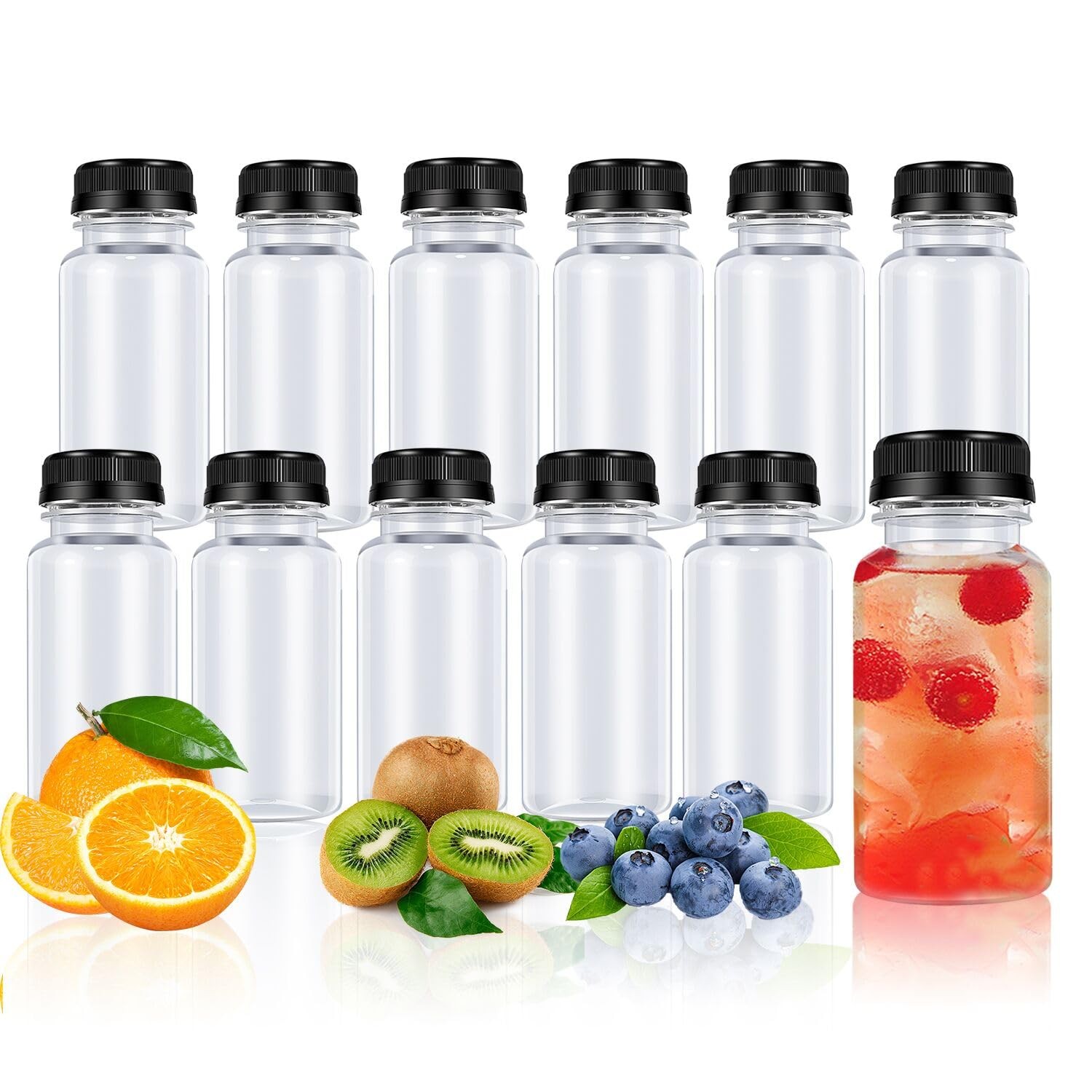 12 Pcs 3 OZ Reusable Plastic Juice Bottle With Lid For Juice, Milk, Smoothie