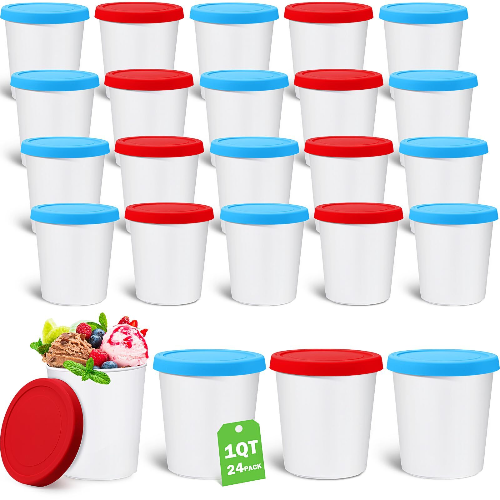 Nuanchu 24 Pack 1 Quart Ice Cream Containers for Homemade Ice Cream Round