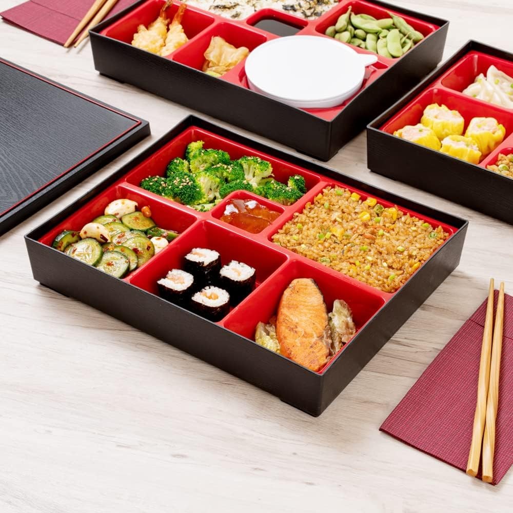 Restaurantware-12.2 x 9.8 x 2.4 Inch Compartment Lunch Large, Black