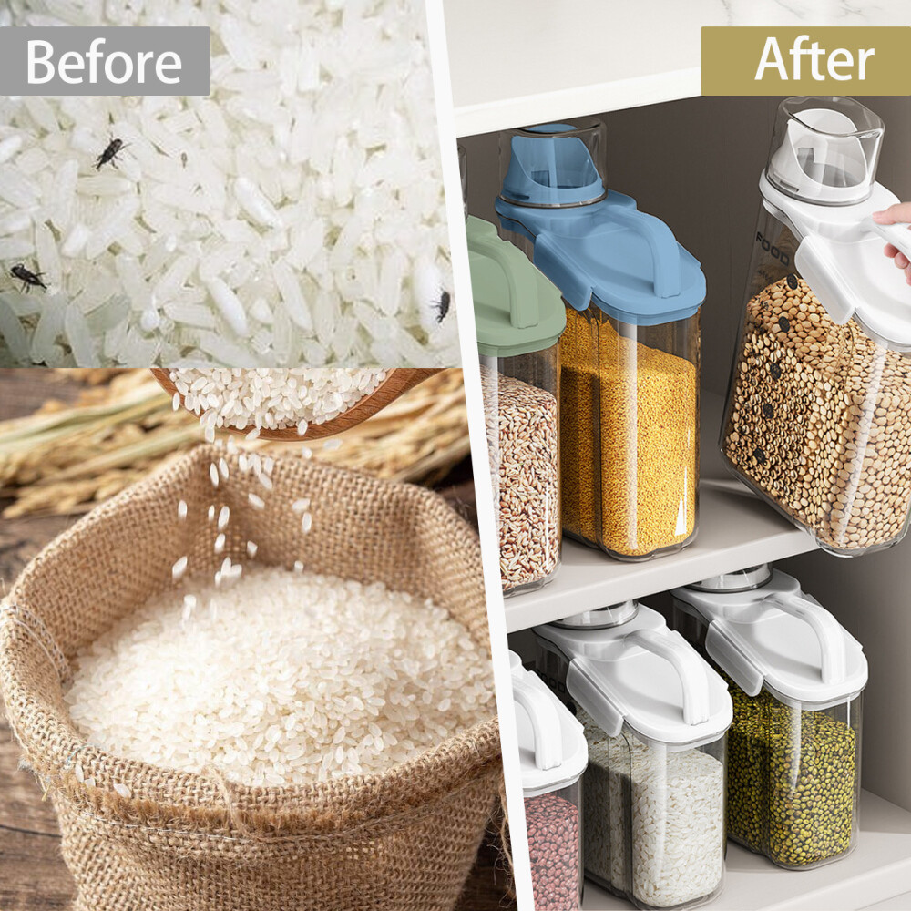 Cereal Containers Storage, 1.5L/2L/2.8L Dry Food Rice Holder with Measuring Cup