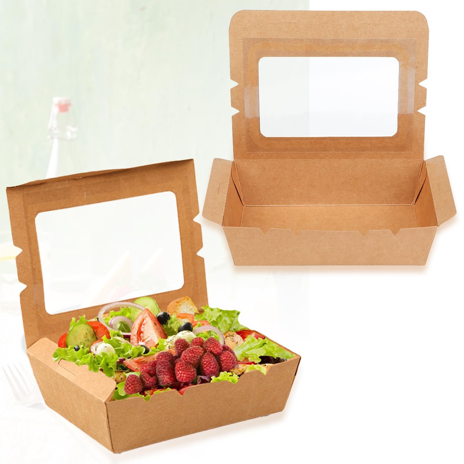 50 Pack Take Out Food Containers with Window, 40 oz Kraft Paper Food to Go Bo…