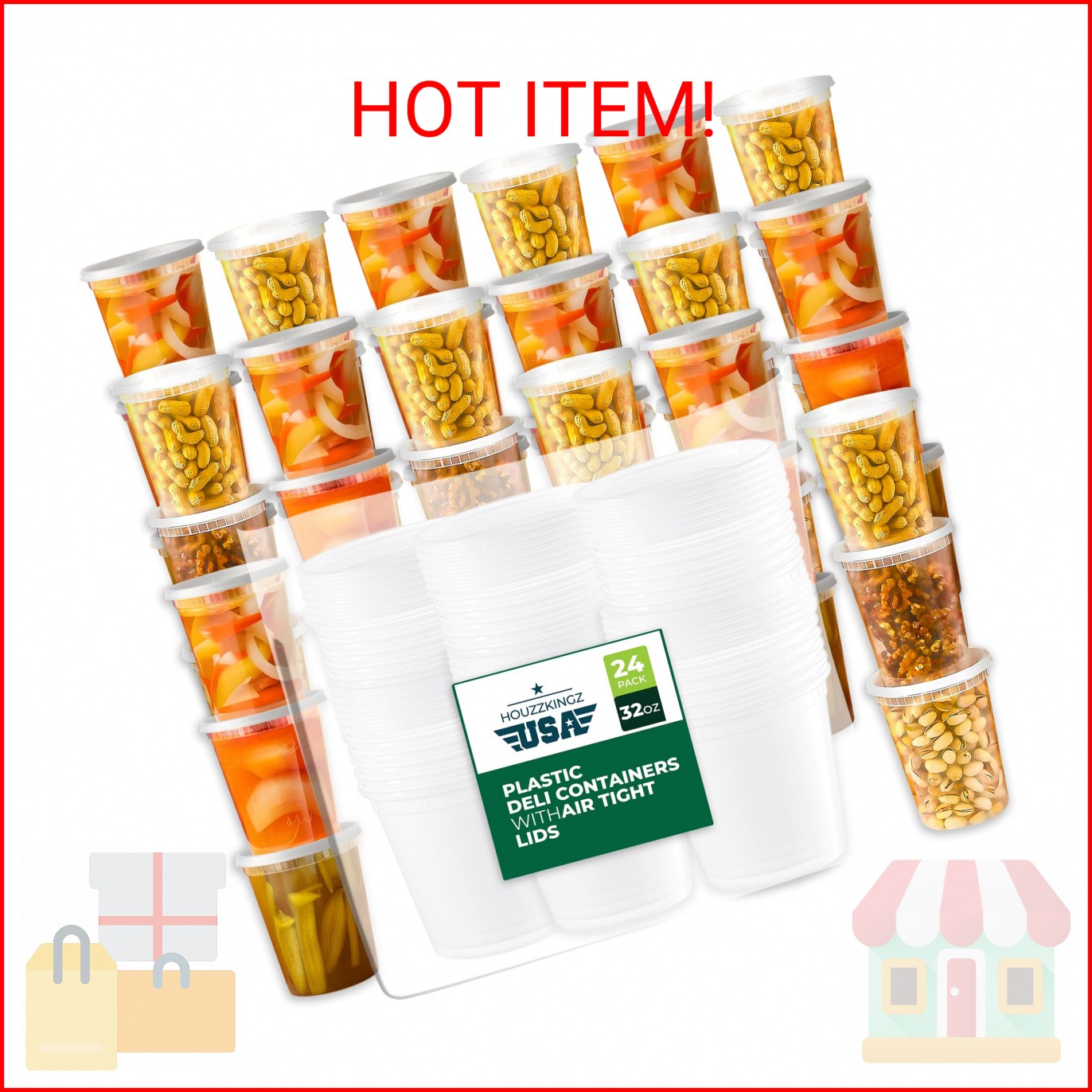 Deli Soup Quart Containers with Lids [32 Oz – 24 Pack], Plastic Food Freezer Sto