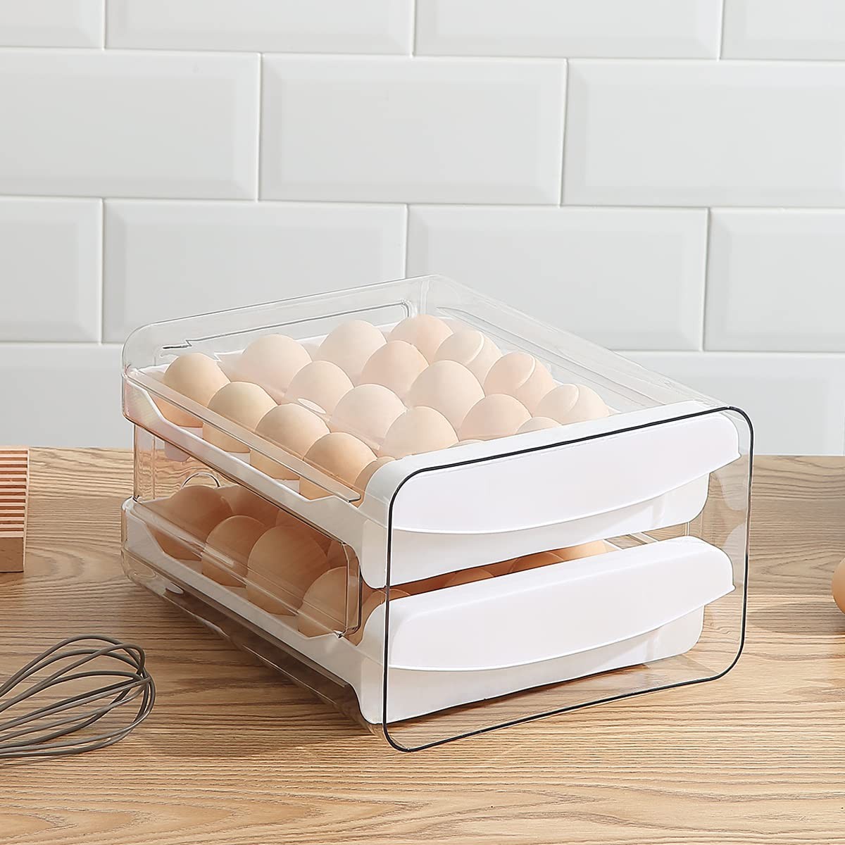 Egg Holder, Clear Plastic – 2 Layer/40 Grid Egg Tray & Fresh Storage Box for …