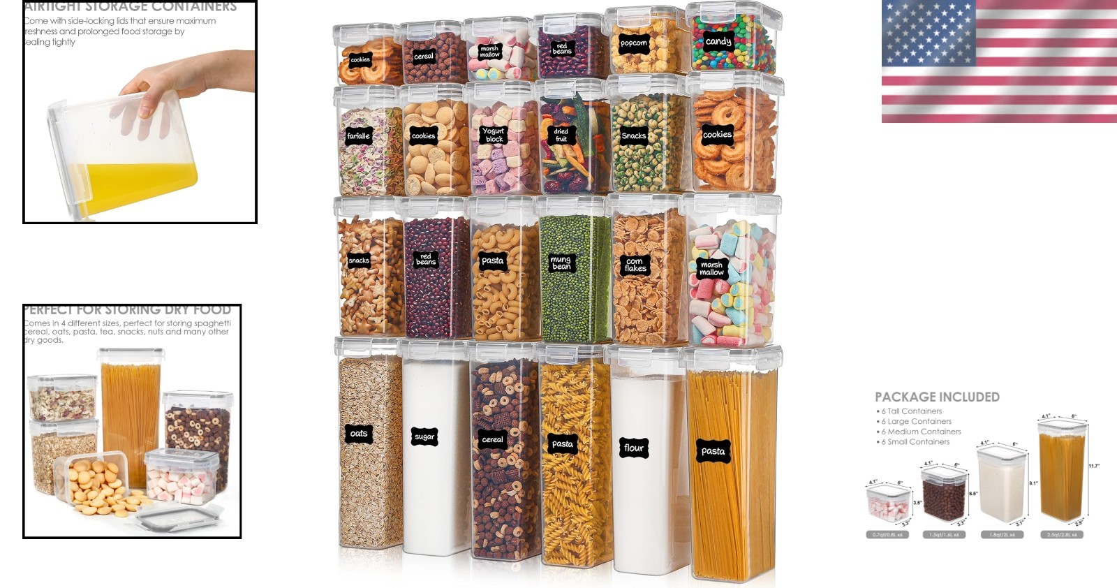 Kitchen Storage Canisters 24 Piece Set Airtight Plastic Containers with Labels