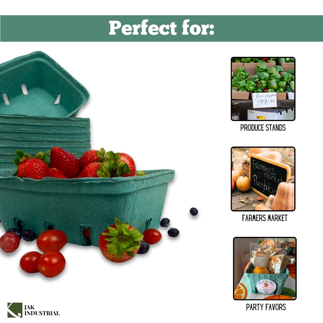 Green Molded Pulp Fiber Berry Produce 1.5 Quart Basket Container Set 12 PCS