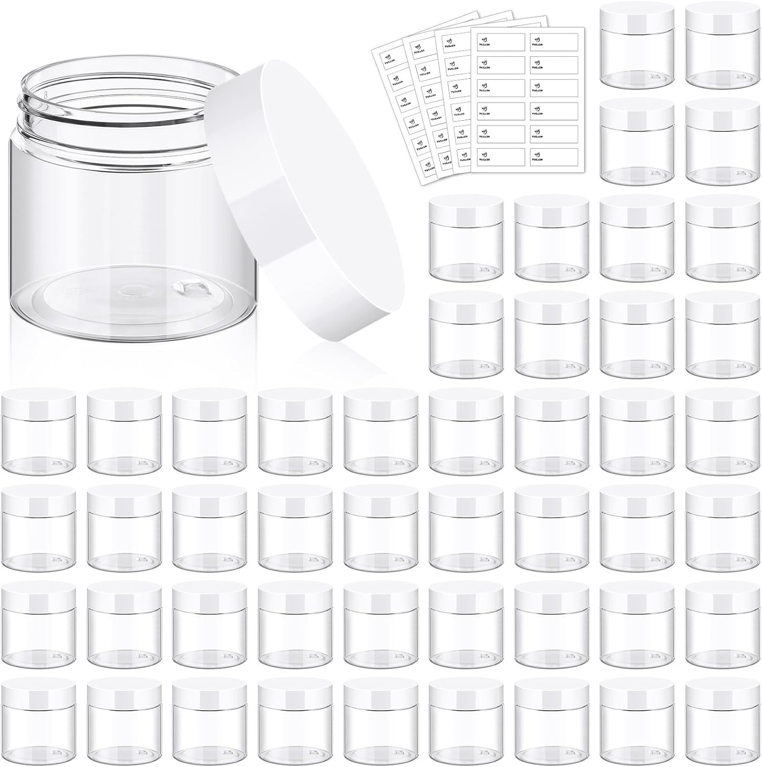 48 Pack 2 Oz Plastic Jars with White Lids, 2oz Small Plastic Containers with Lid