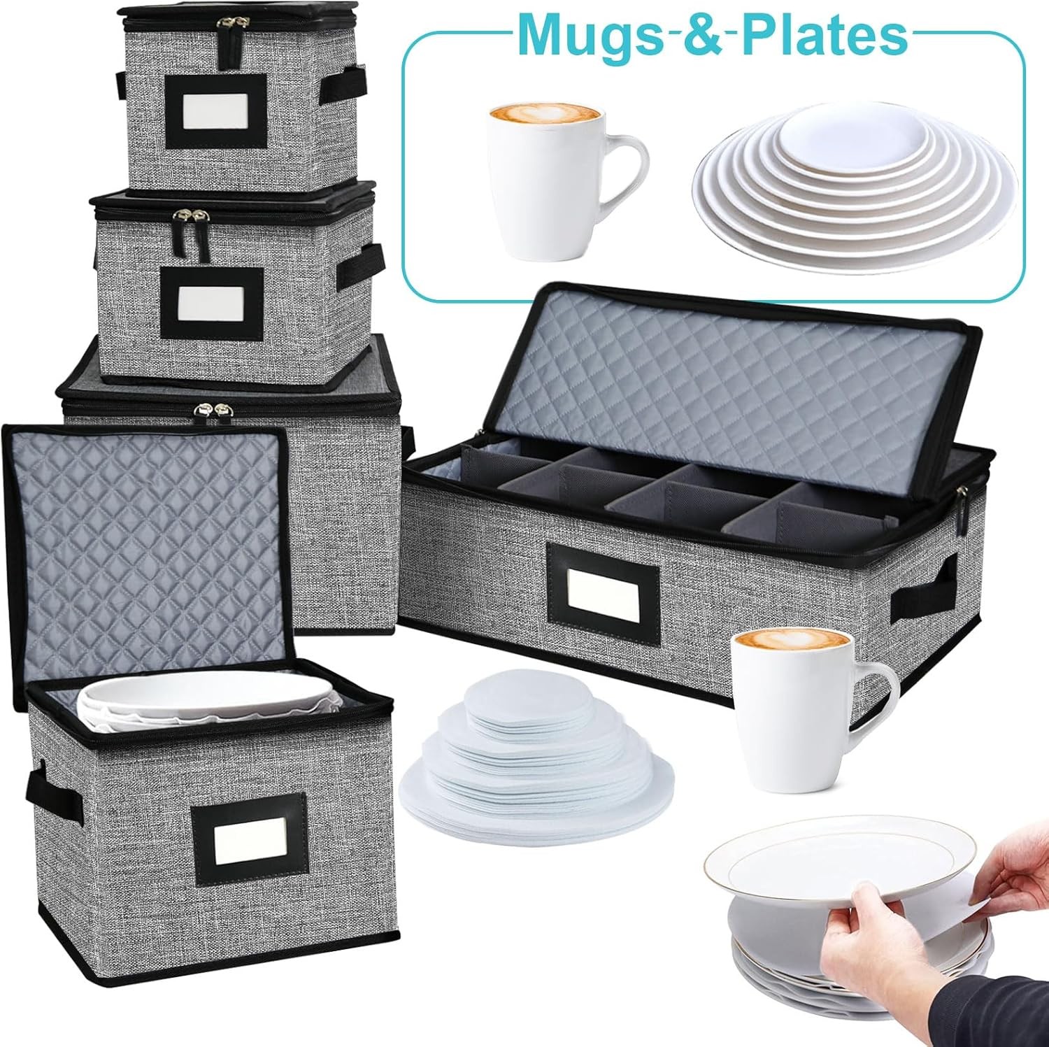 5 PACK China Storage Containers-Quilted Mug and Moving Dark Grey