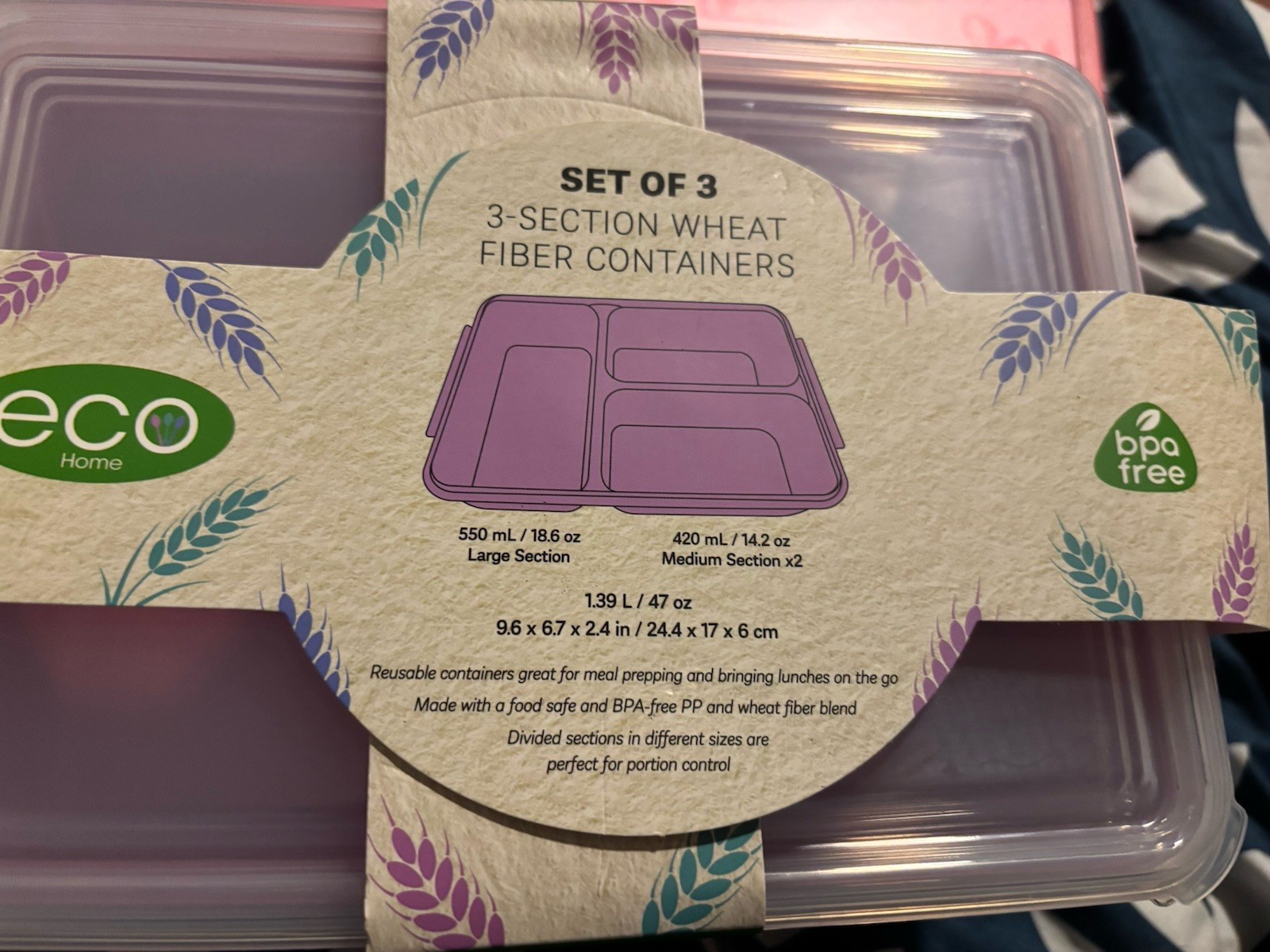 Set Of 3 3-section Wheat Fiber Containers