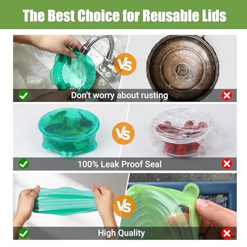 6 Pcs Silicone Stretch Lids Reusable Food Storage Covers Airtight Bowl Container