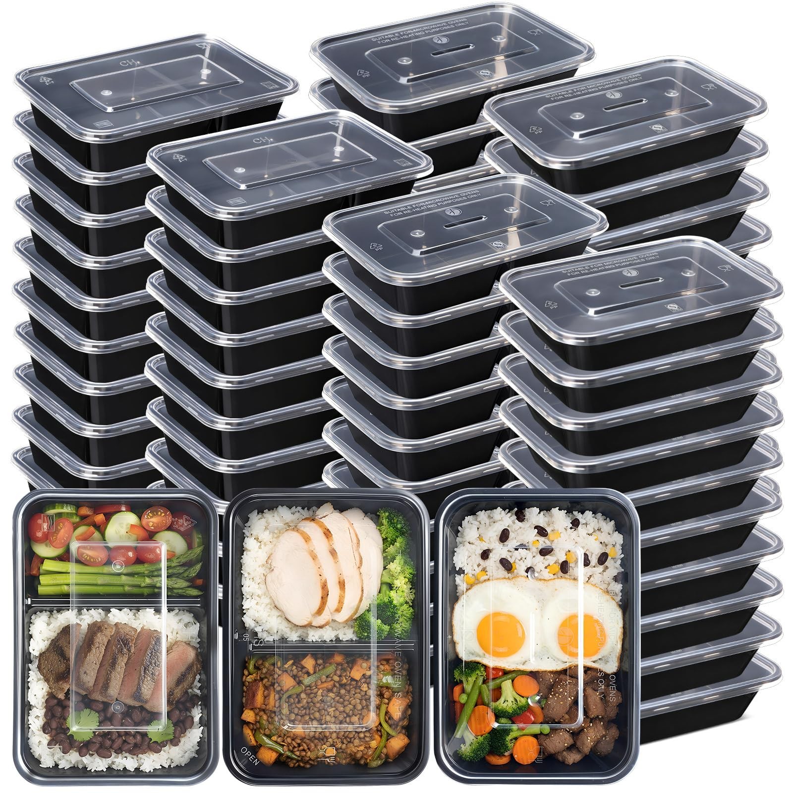 60 Pack (120-pcs) 32 oz Meal Prep Containers Reusable Meal Prep Kit Snack Con…
