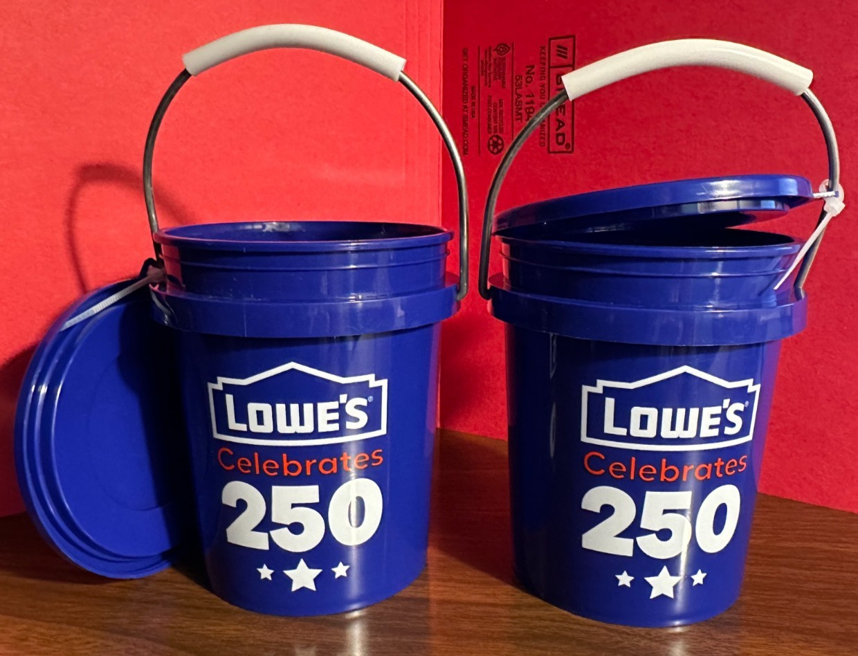 2 QTY – Lowe’s 250 Americana Blue Mini buckets With Lid HTF – RARE