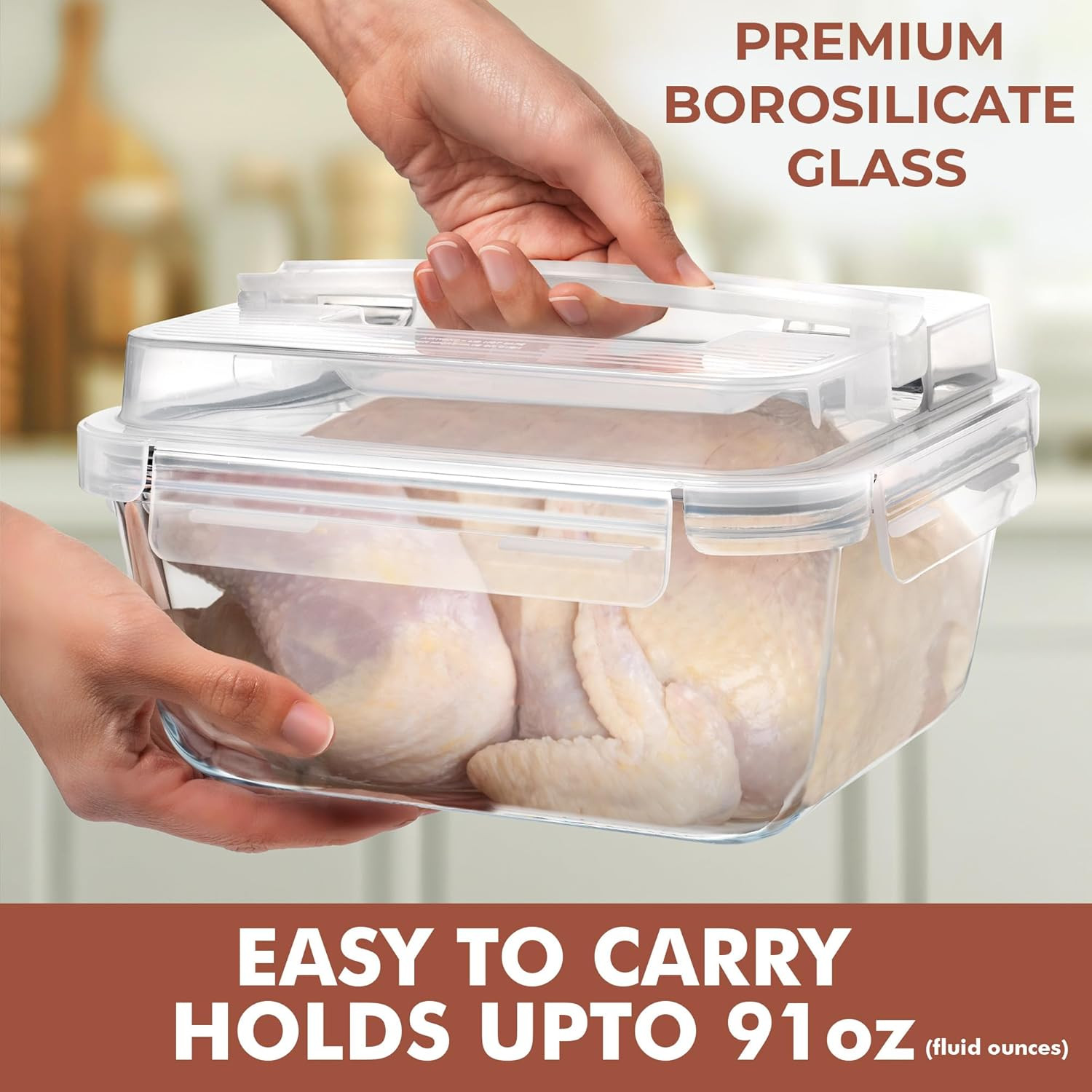 Large 2700ml Glass Food Storage Containers with Lids – Oven & Microwave Safe