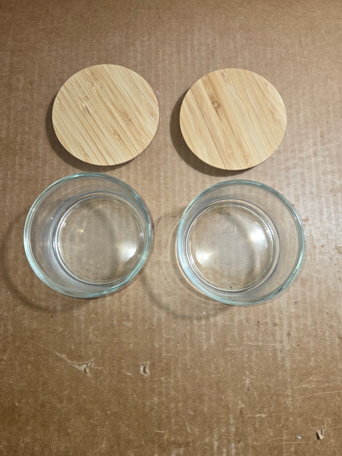 Canisters Stacking MATERIAL KITCHEN Set Of 2 Glass w/ Bamboo Lids 10oz Each NIB