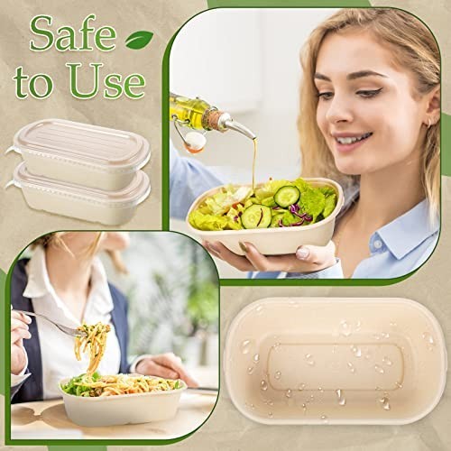 100 Sets 33 oz Disposable Bowls with Lids – Paper Meal Prep Containers for Parti