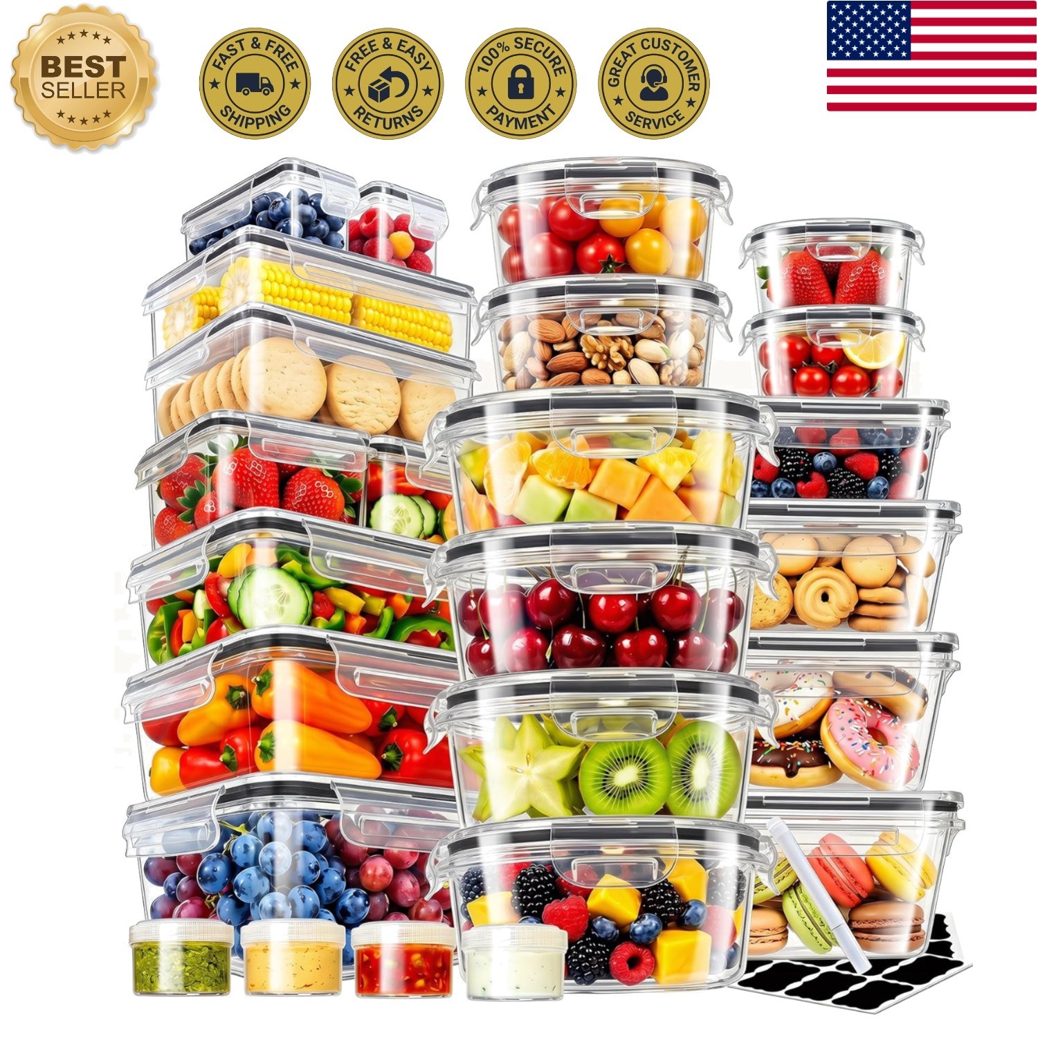 50 PCS BPA-Free Food Storage Containers with Airtight Lids & Labels – Organiz…