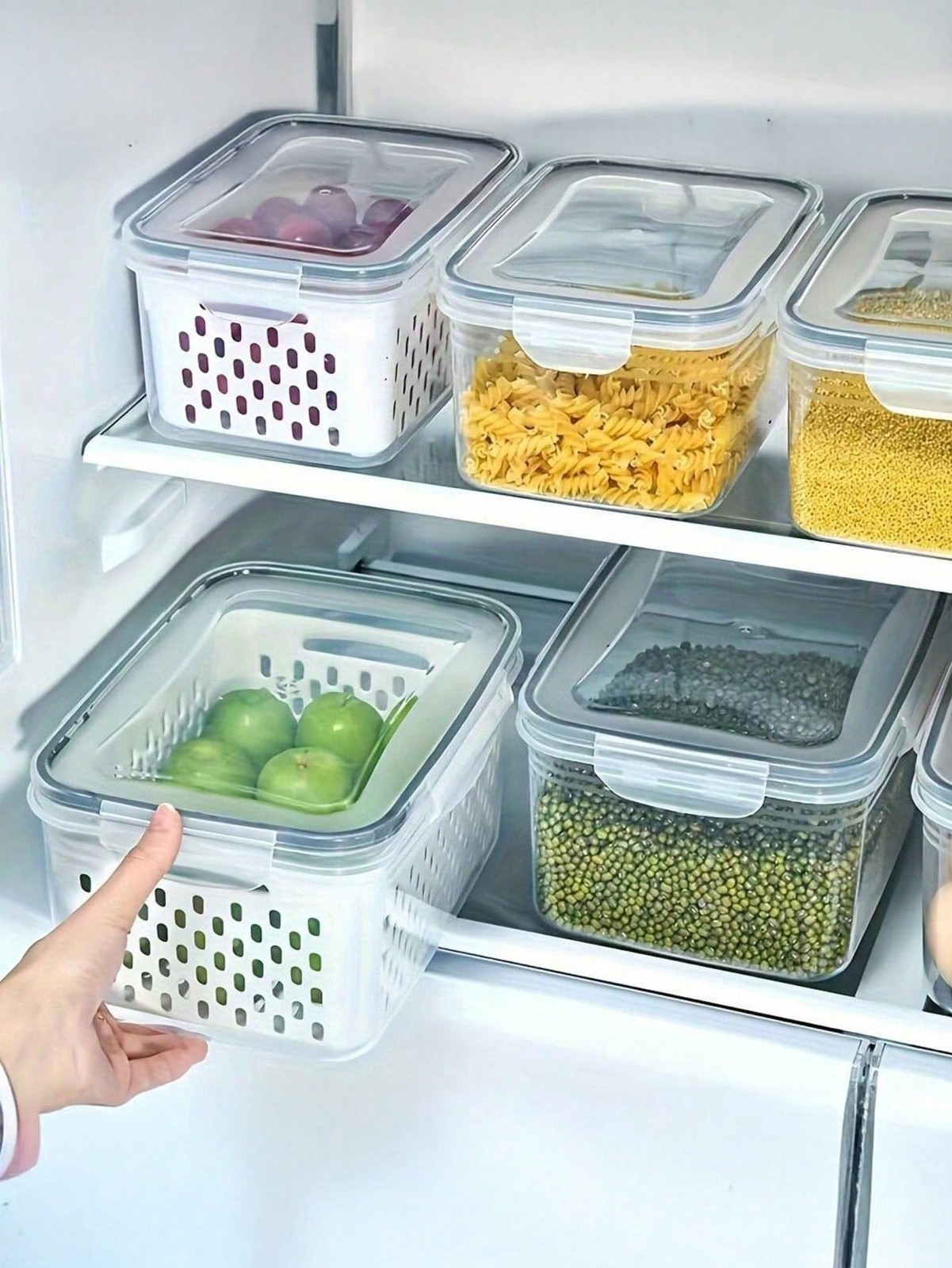 9PCS Food Storage Containers w/ Drain Baskets & Lids Leakproof Fridge Set
