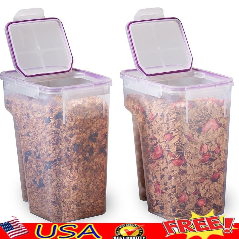 Airtight Plastic Storage Containers Set of 2 Flip Top Snap Lock BPA Free New