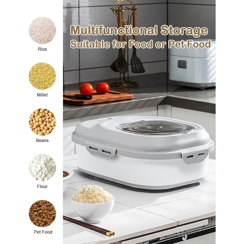 Extra Large Airtight Rice & Pet Food Storage Container W/ Wheels & Accessories