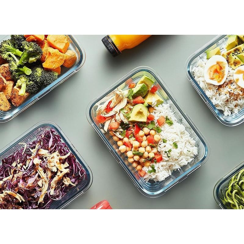 5-Packs, 36 Oz Glass Meal Prep Containers with Snap Locking Lids Food Containers