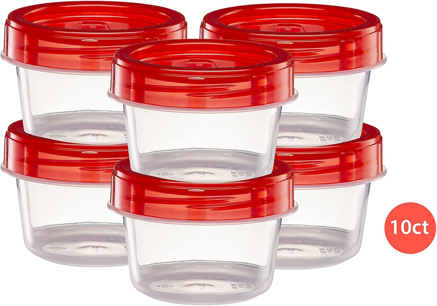 (4 Ounce 10 Pack) Twist Cap Containers Clear Bottom with Red Top Screw on Lids T