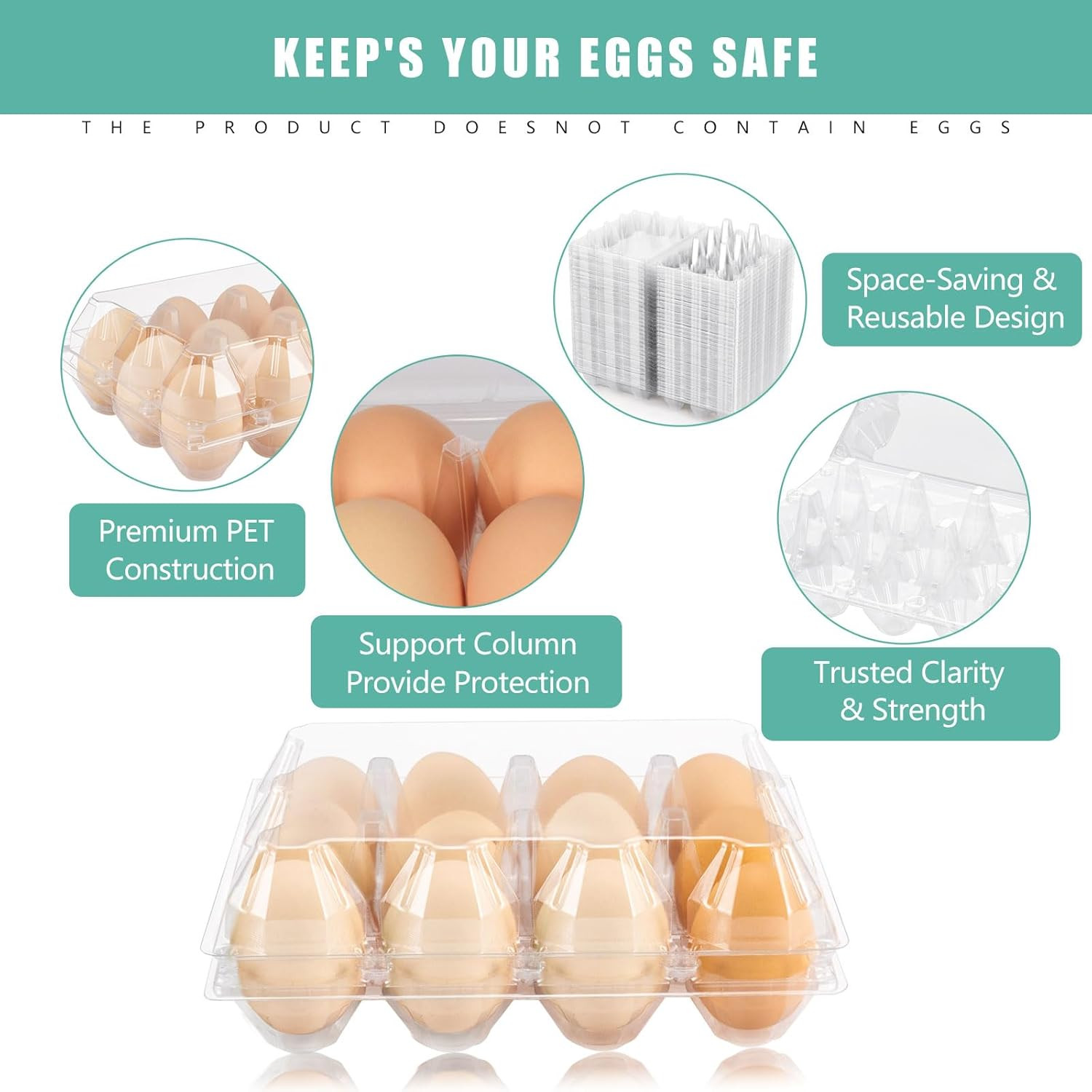100 Packs 12 Count Clear Plastic Egg Cartons, 3 * 4 Grids Design, Perfect for Fa