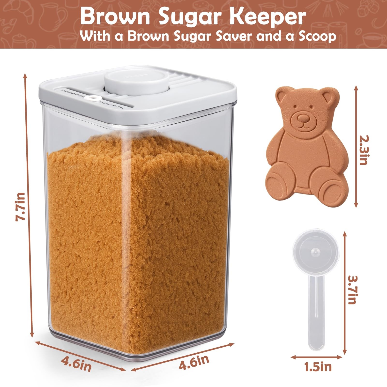 Mity rain Airtight Brown Sugar Container 4.6 x x 7.7 inches, Transparent