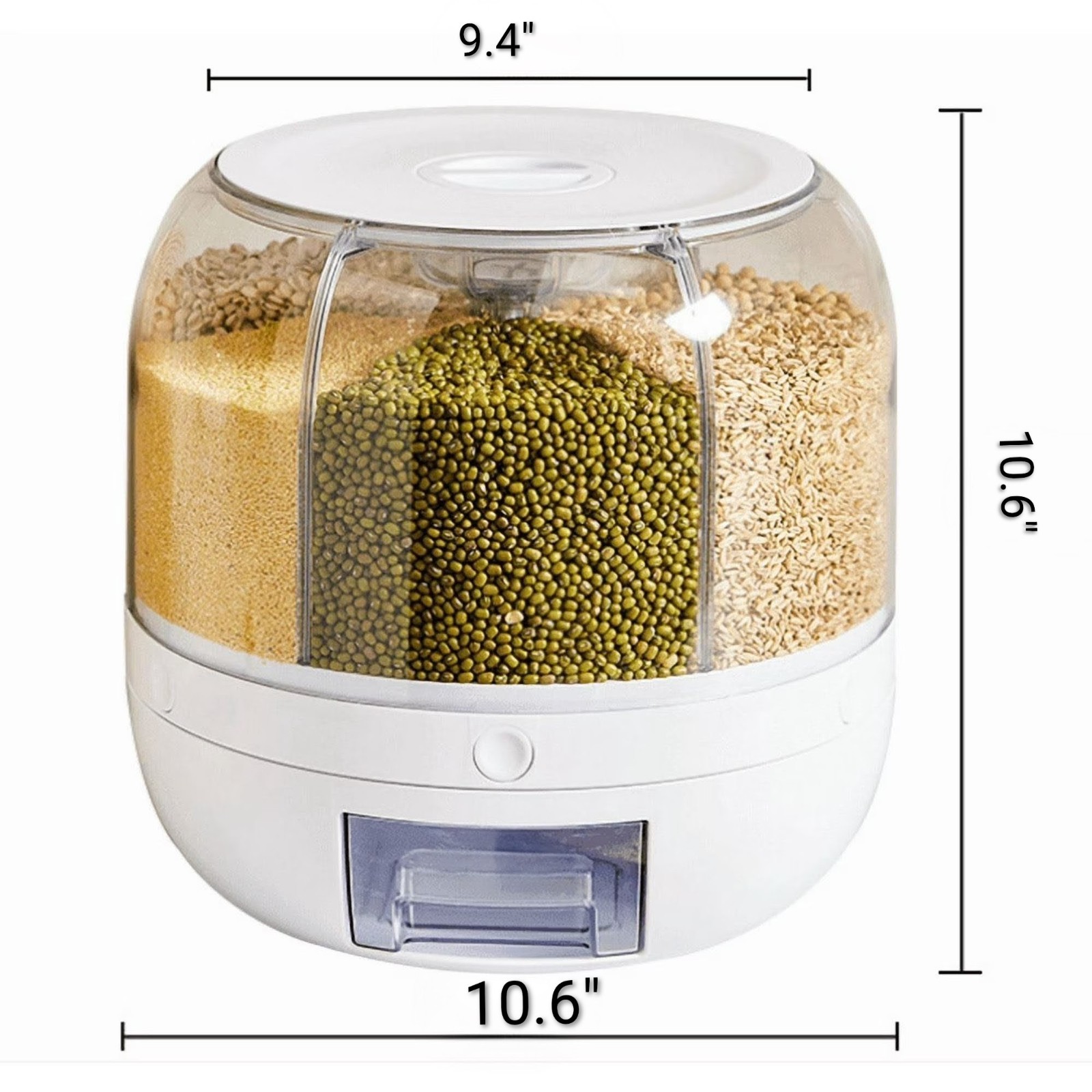 6 Grid Rotating Rice Container Cereal Grain Dispenser Airtight Dry Food Storage
