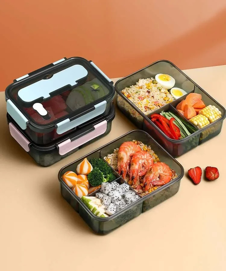 1 Pc 1500ml Compartment Bento Lunch Box with Fork Spoon Kids Office Microwave