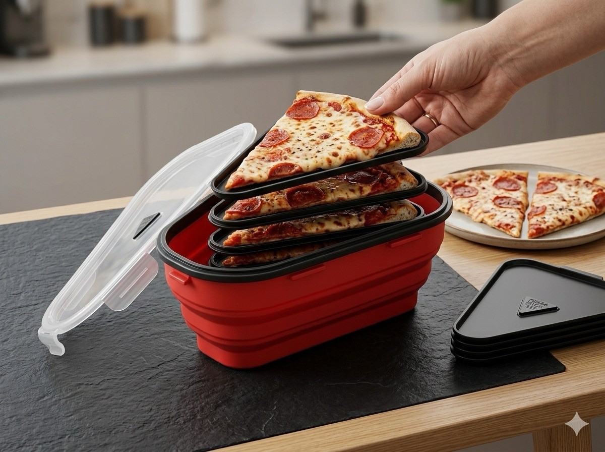 Pizza Pack Collapsible Silicone Pizza Container Red Storage Box with 5 Trays