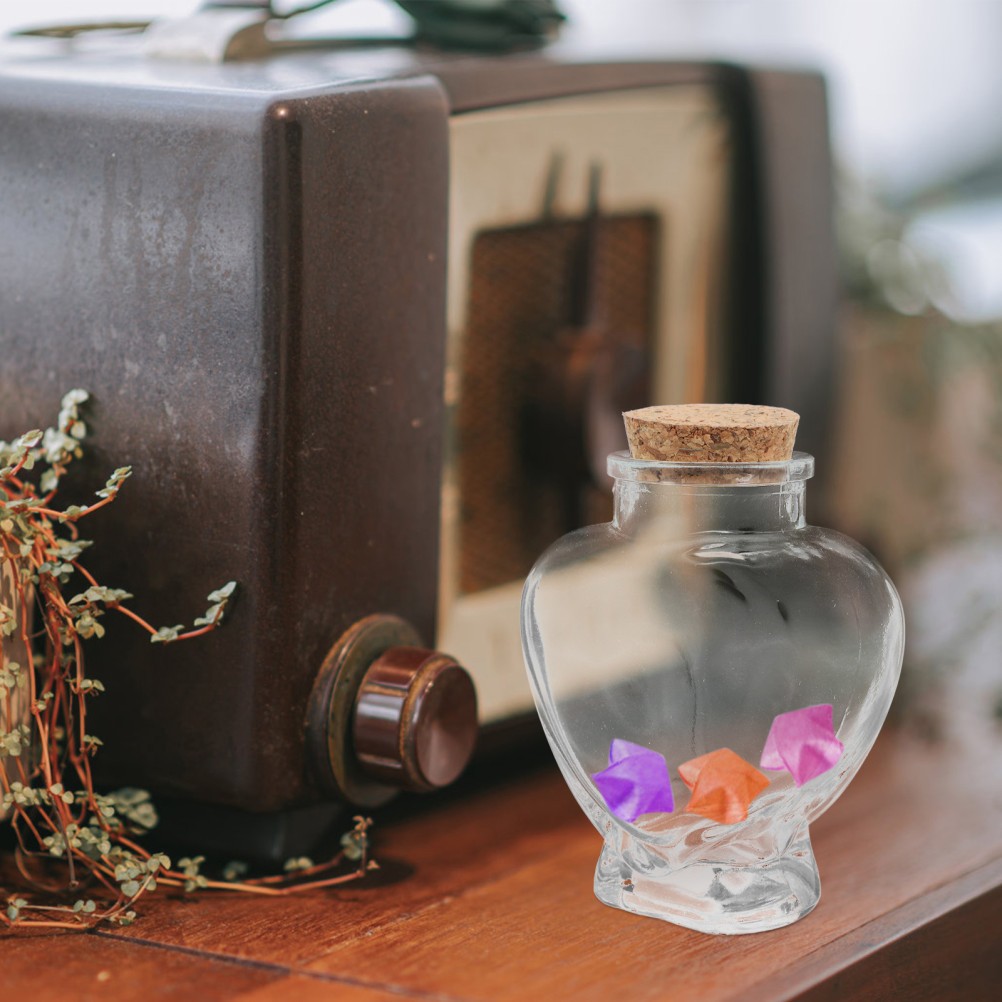 12 Pcs Mini Heart-shaped Wishing Bottle Glass Jar with Cork Clear Bottles