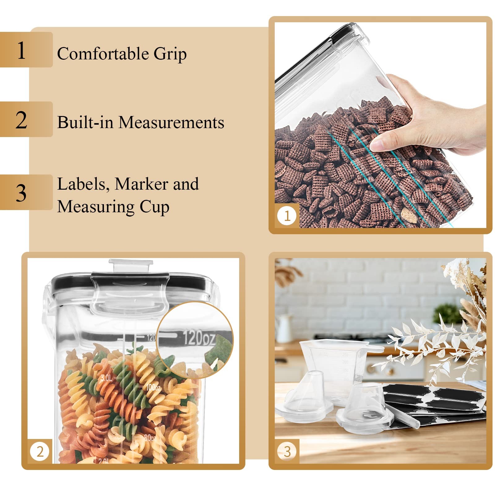 PRAKI Cereal Containers Storage Set (4L,135.2 Oz), 4PCS Airtight Food Storage…