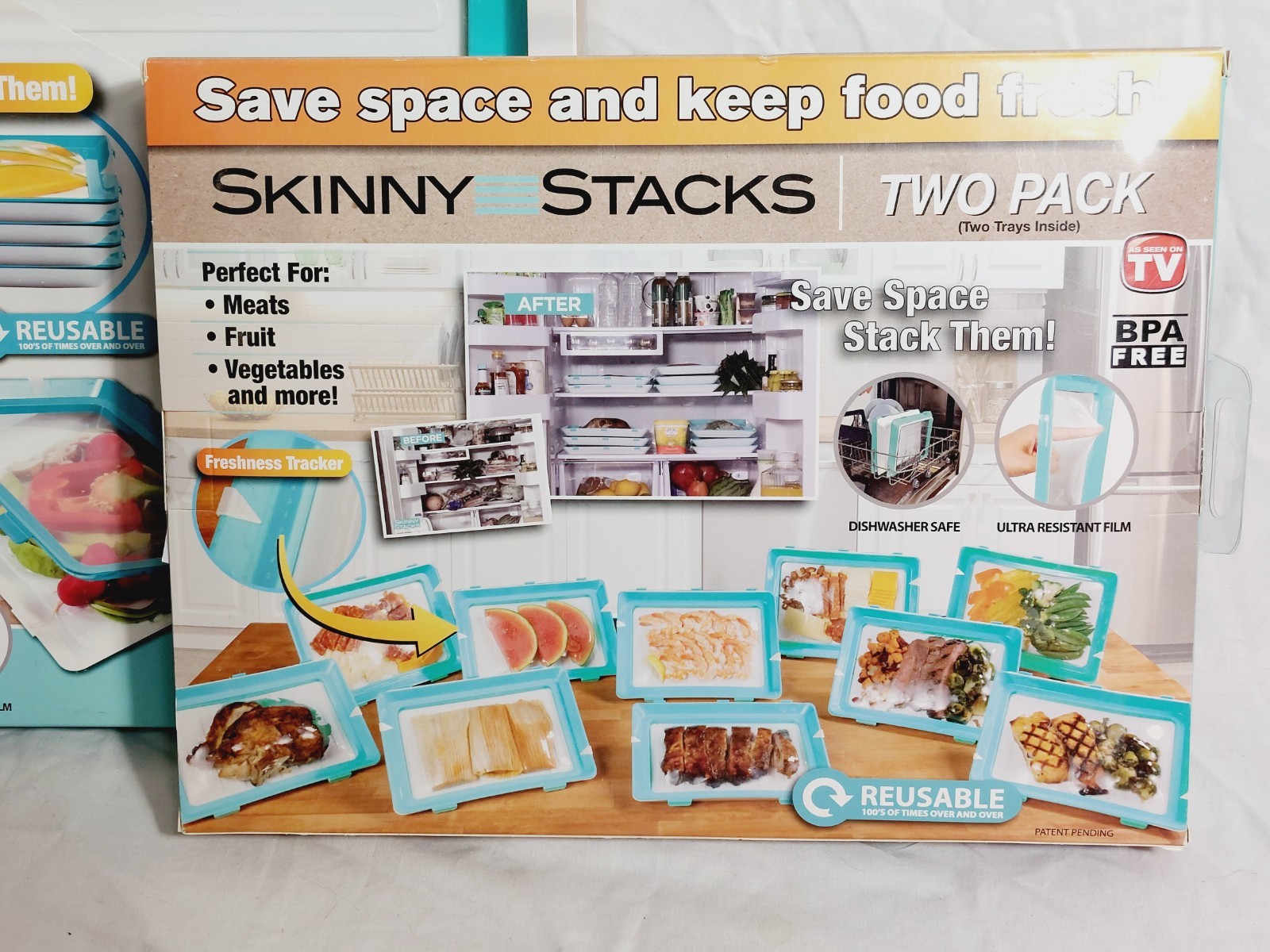 Lot of 2 Skinny Stacks Food Storage Trays Two Pack As Seen On TV BPA Free Blue
