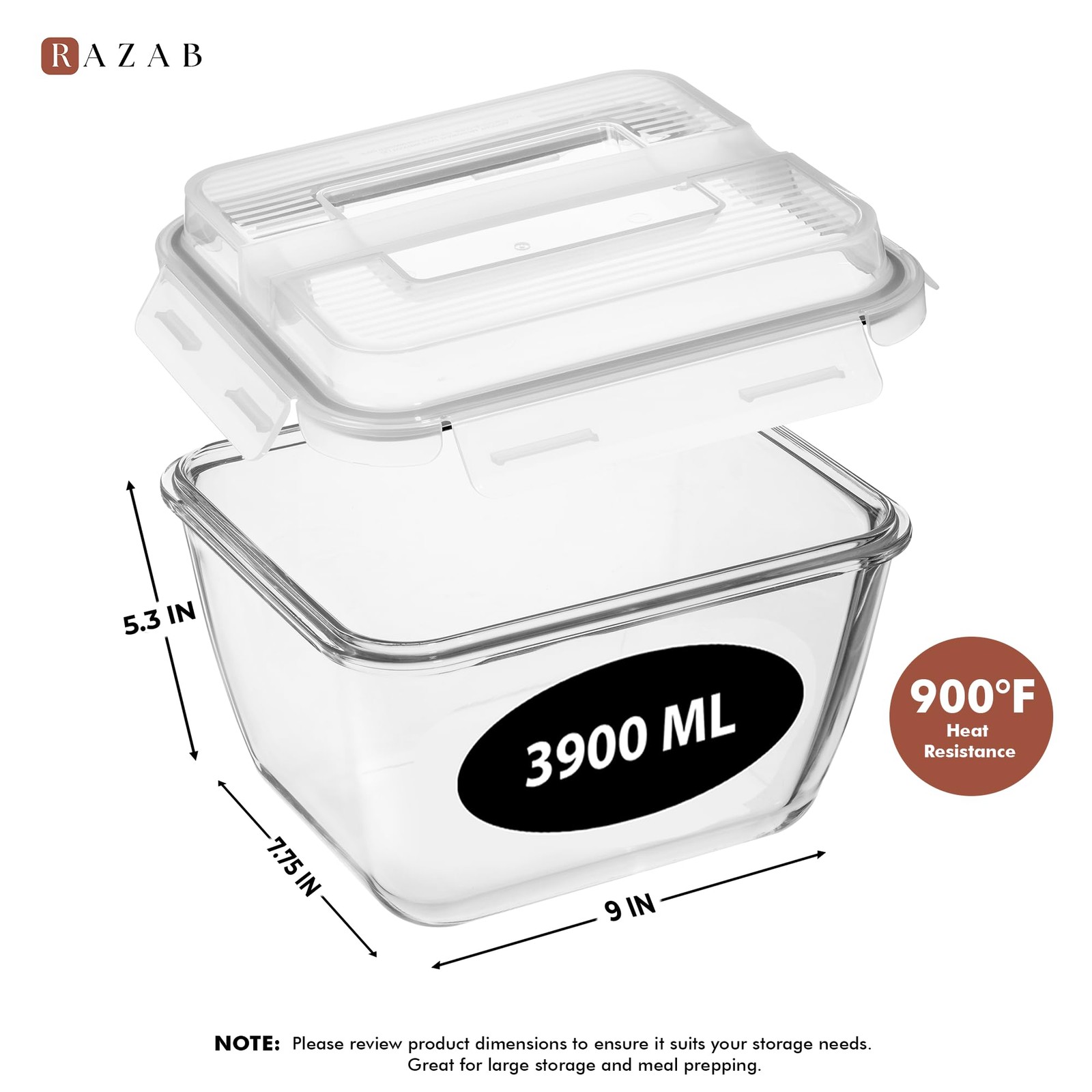 17 Cups / 132 Oz / 3900ml Large Glass Food Storage Containers with Lids – Lea…