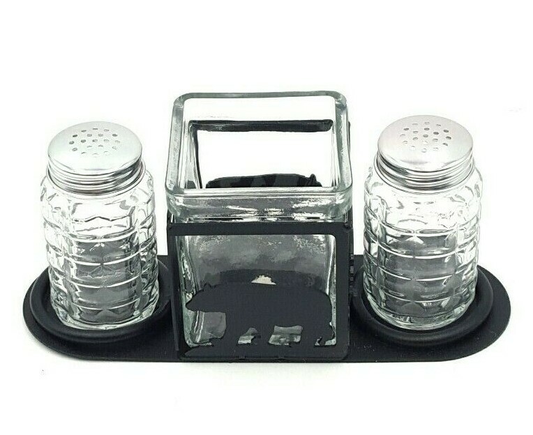 Rustic Home Salt And Pepper Shakers Candle Holder Bear Themed Woods Nature