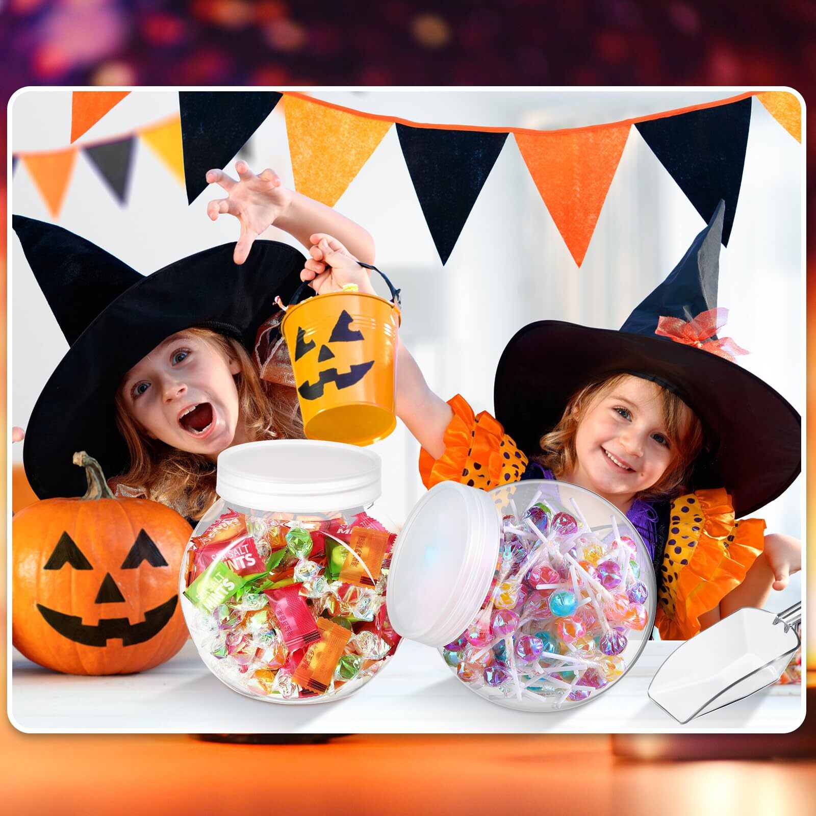 2 Sets Plastic Candy Jars with Lids and Candy Scoops 84.5 oz Clear Candy Cont…