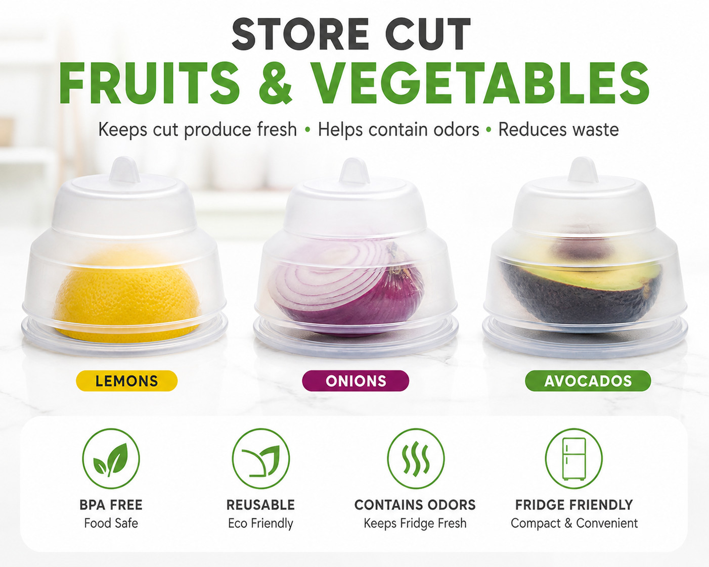Silicone Collapsible Vegetable Saver & Fruit Keeper BPA FREE Lemon Lime Apple