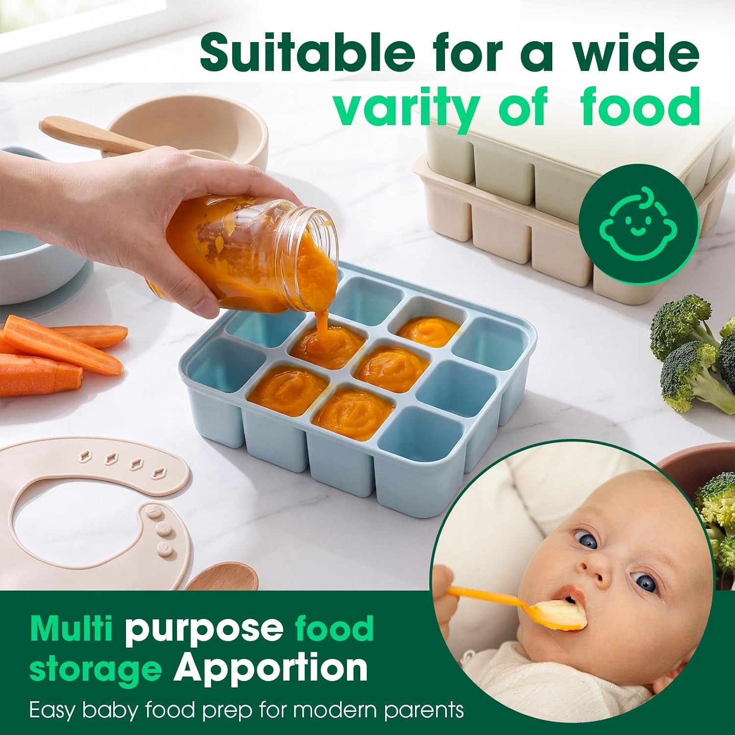 3 Pack Baby Food Freezer Tray with Lids 2.13 oz x 6 Cups/1.15 oz x 12 Cups