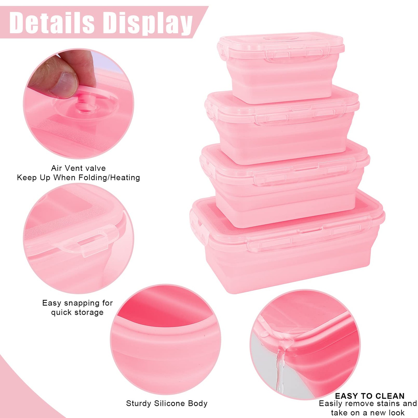Collapsible Silicone Food Storage Containers with Lids,Set of 3 Silicone Lunc…