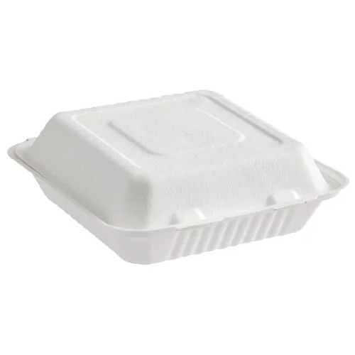 Compostable Bagasse Clamshell Food Container Takeout Box 9″ x 9″ x 3″