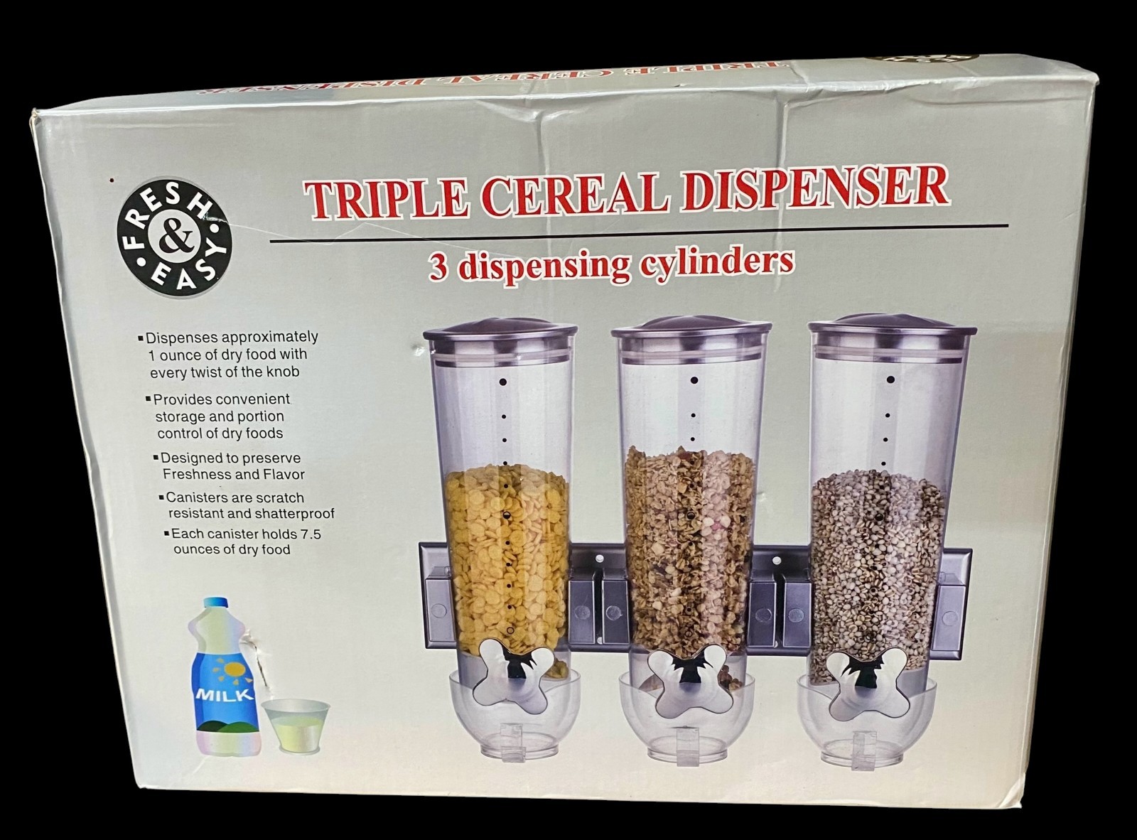 Fresh & Easy Triple Cereal Dispenser 3 Dispensing Cylinders New