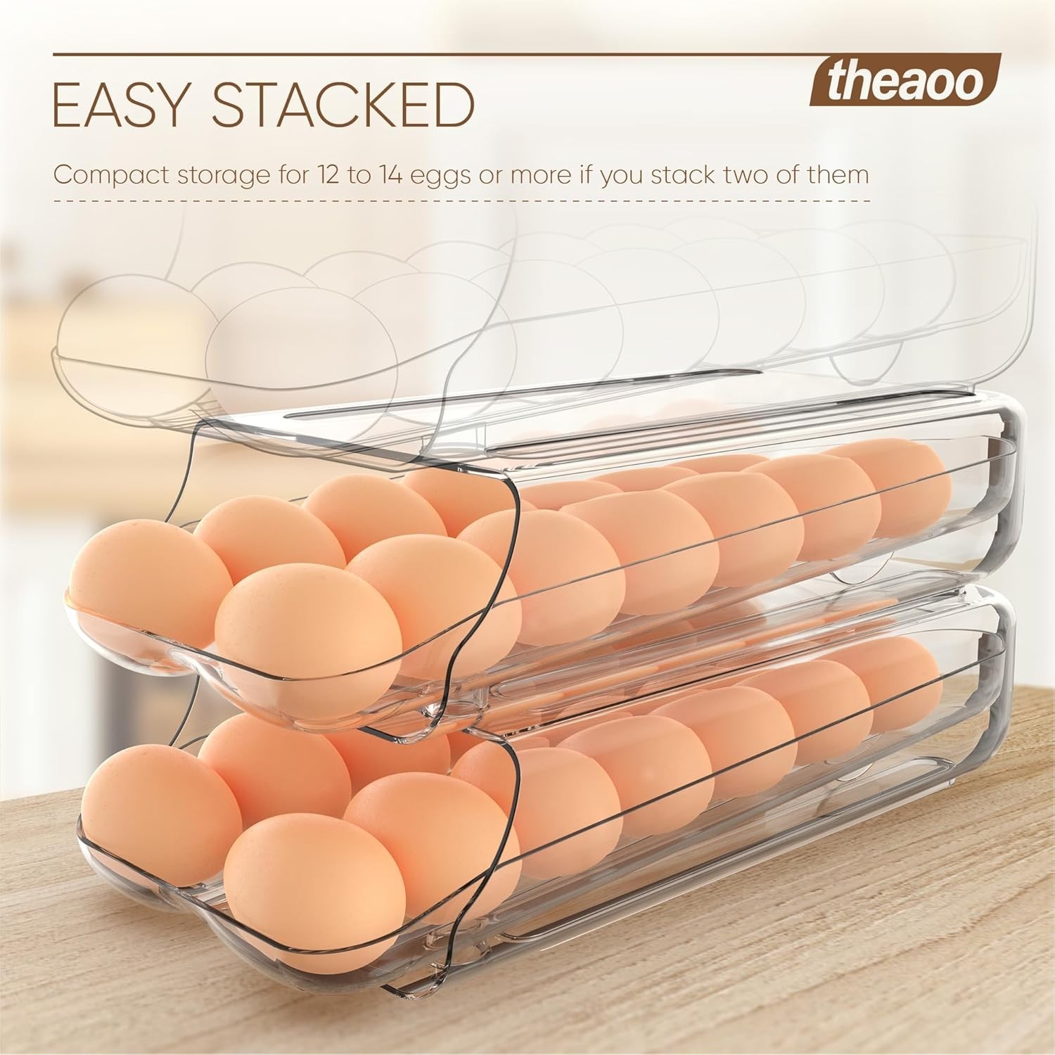 2 Pack Egg Holder Clear Plastic Container Egg Dispenser for Fridge Refrigerator