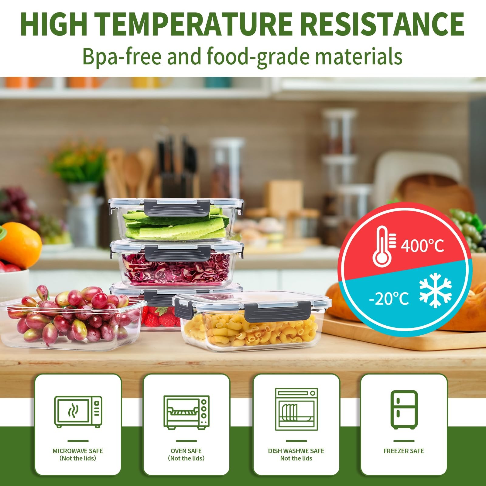 5-Packs 36OZ Glass Food Storage Containers with Lids Airtight, Glass Meal Pre…