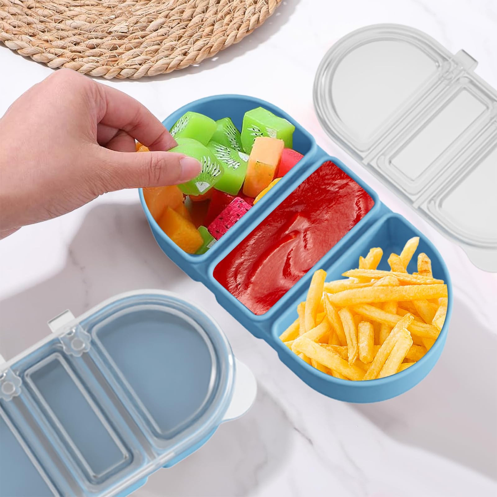 Silicone Snack Containers 3 Compartments Reusable Snackle Box with Lids Pack …