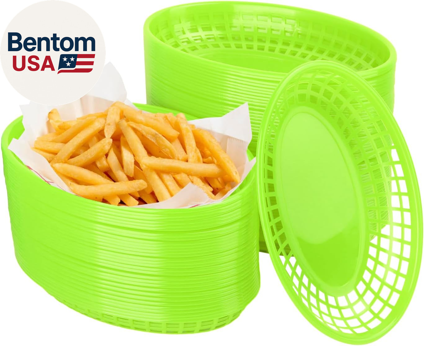 80 Pcs 9 X 5.7 Inch Reusable Oval Fast Food Baskets, Sturdy Plastic Serving Bask