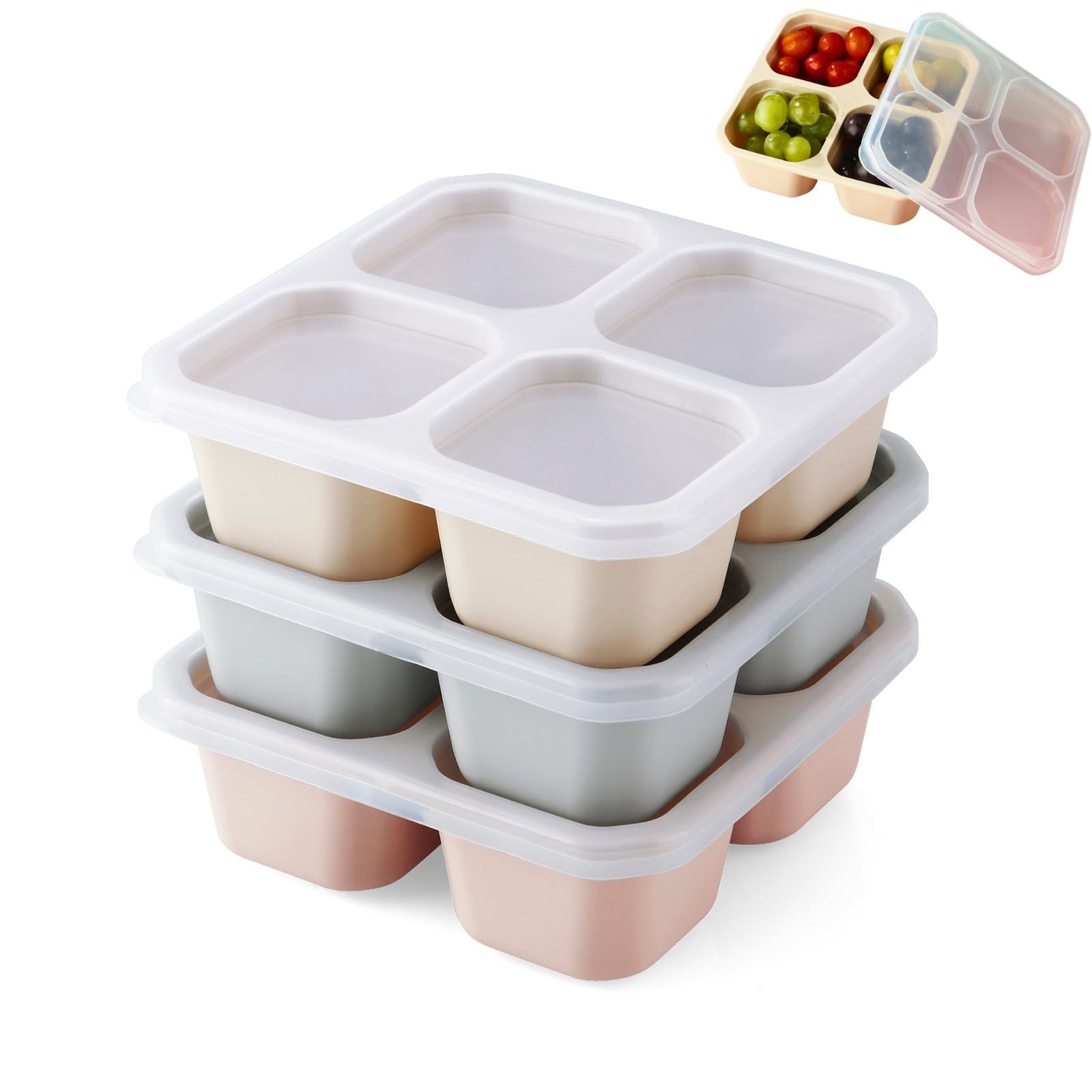 Emptycolor 3 Pack Silicone Snack Containers with Onesize, Linen Brown Tan
