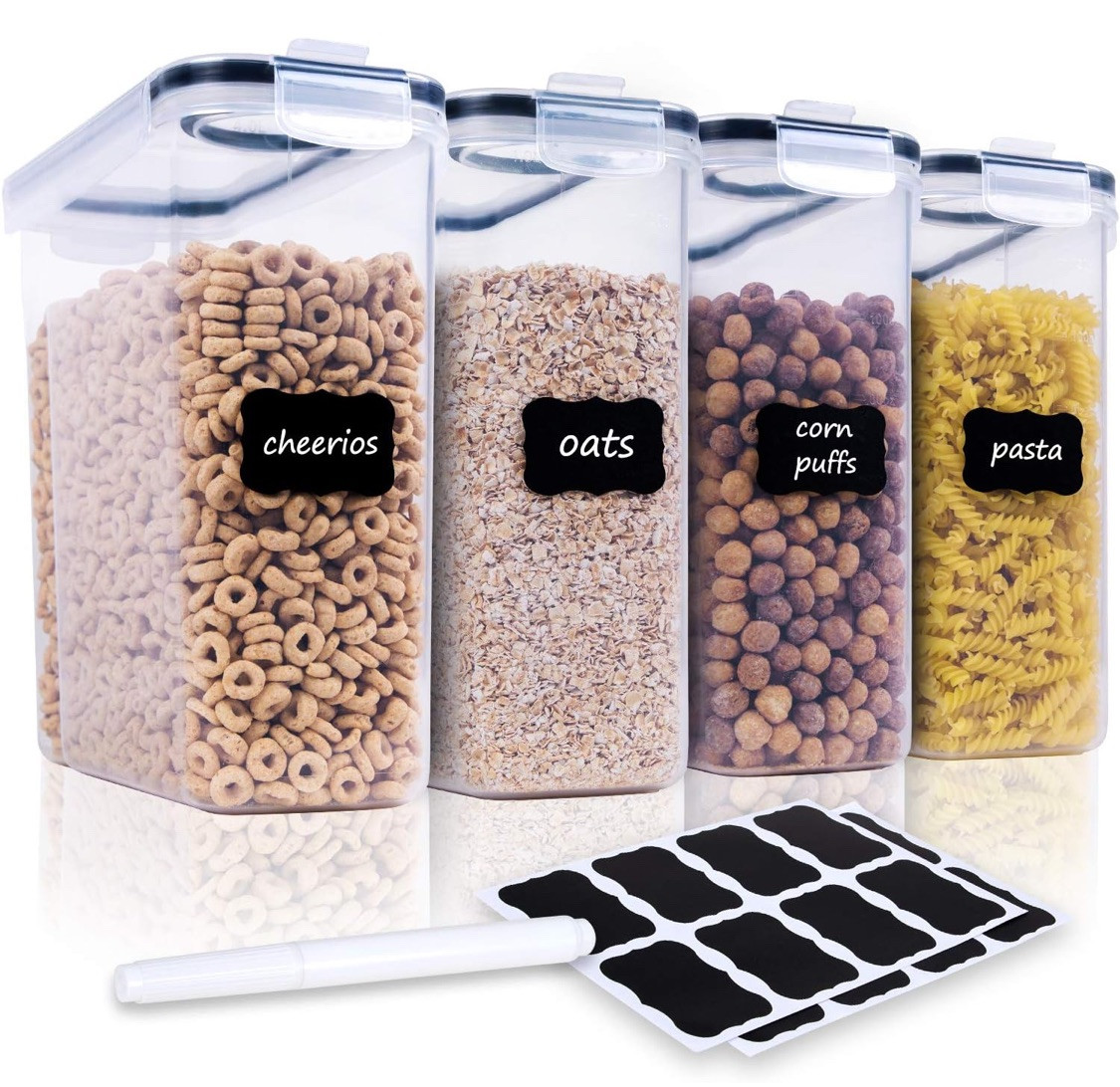 4 Piece Cereal Container Storage Set Airtight Large BPA Free Dispenser Black New